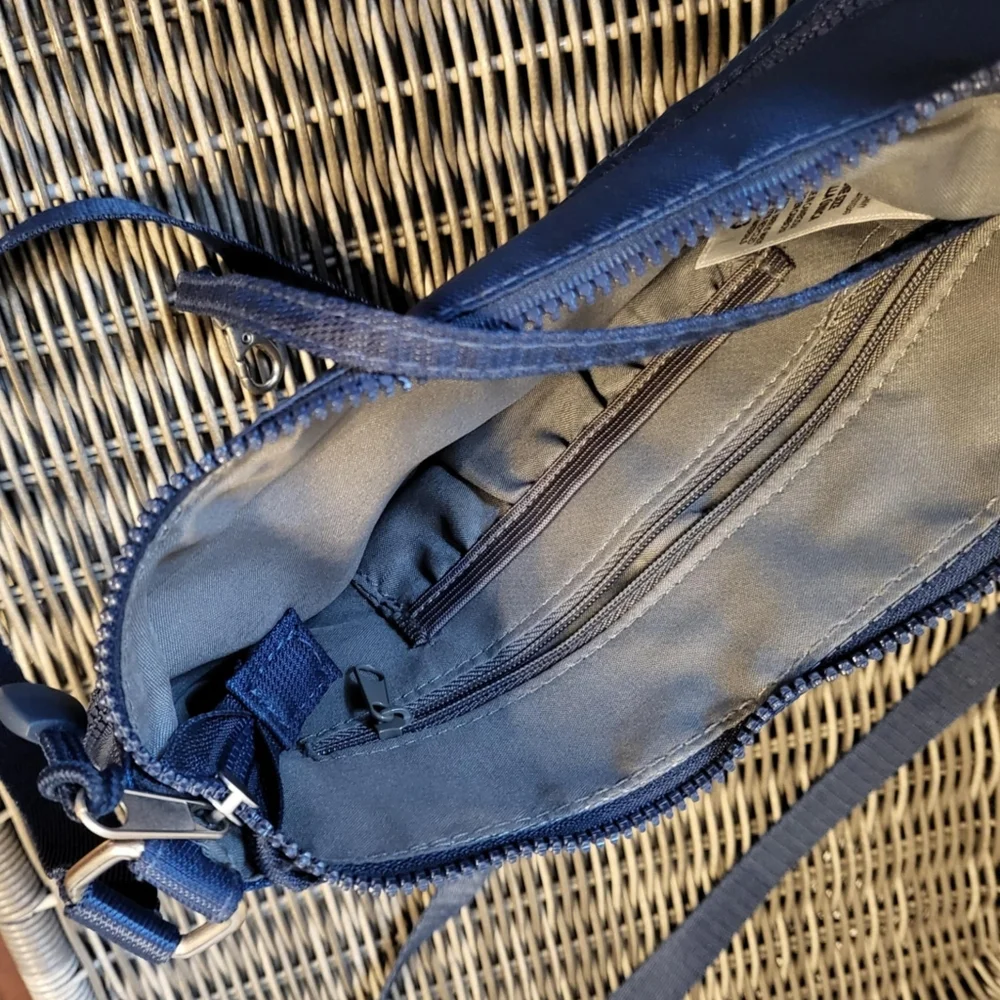Crossbody Purse Multipocket Nylon Bag Blue Gray Lining